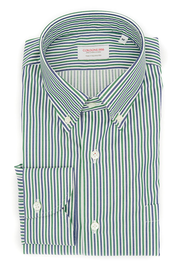 CLASSIC GREEN, BLUE AND WHITE STRIPED SHIRT