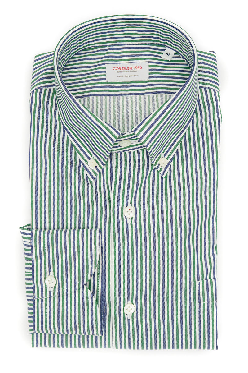 CLASSIC GREEN, BLUE AND WHITE STRIPED SHIRT