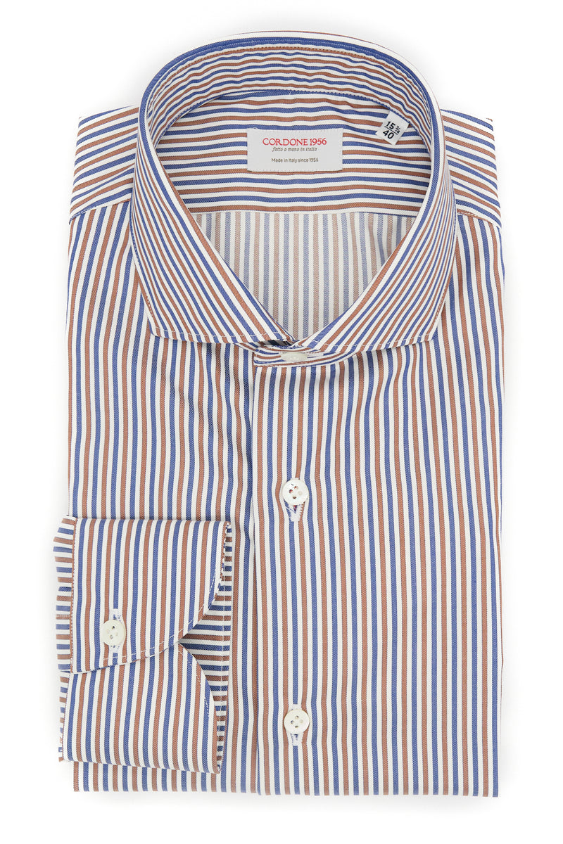 CLASSIC BROWN, BLUE AND WHITE STRIPED SHIRT