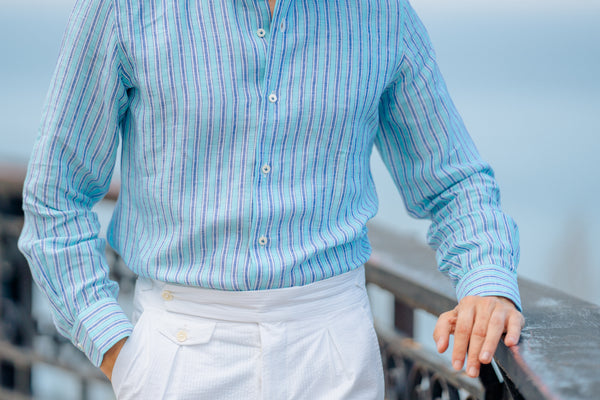 TURQUOISE AND BLUE STRIPED SHIRT