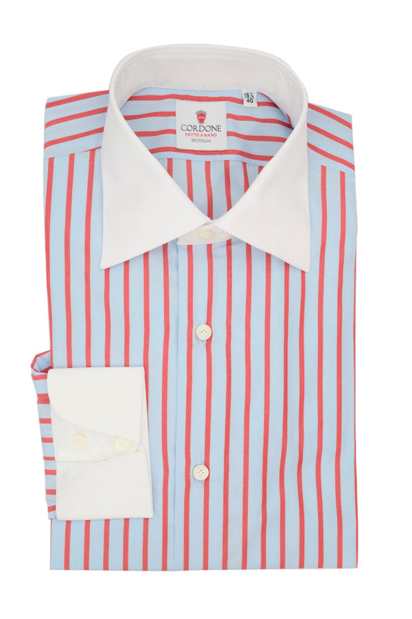 Cam Stripes Azure and Red - Italian Cotton - Handmade in Italy