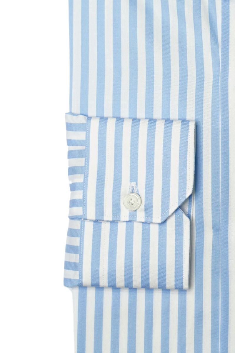 Super Twill Big Stripes Azure- Italian Cotton - Handmade in Italy