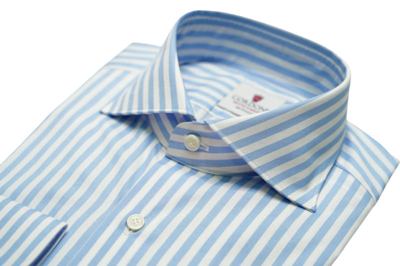 Super Twill Big Stripes Azure- Italian Cotton - Handmade in Italy