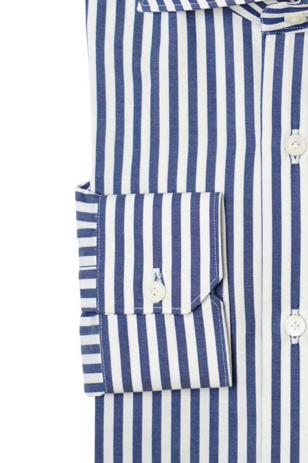 Super Twill Big Stripes Dark Blue- Italian Cotton - Handmade in Italy