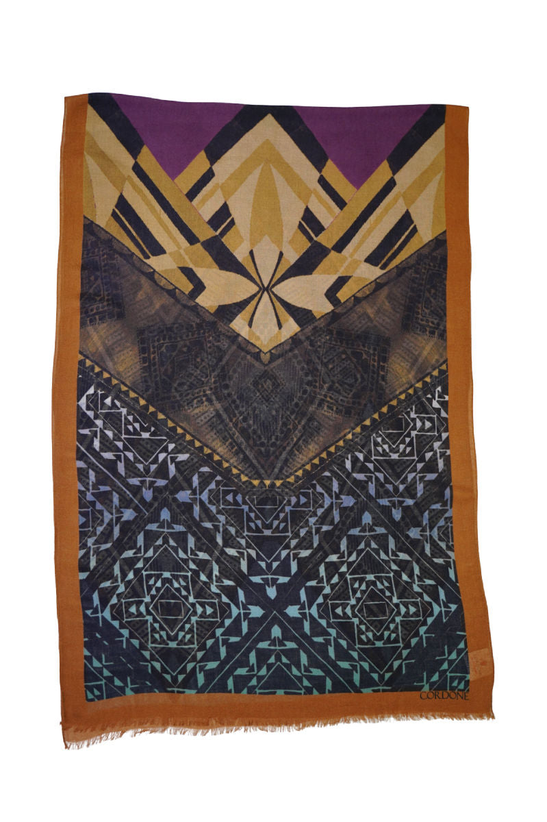 Abstract Design Brown & Yellow wool&Cashmere