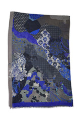 Cordone1956 - Scarves Mod. Tiger Azure Scarves - Cashmere Silk Fabric - Color Azure