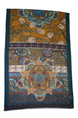 Flower Brown & Blue Scarves Wool & Cashmere