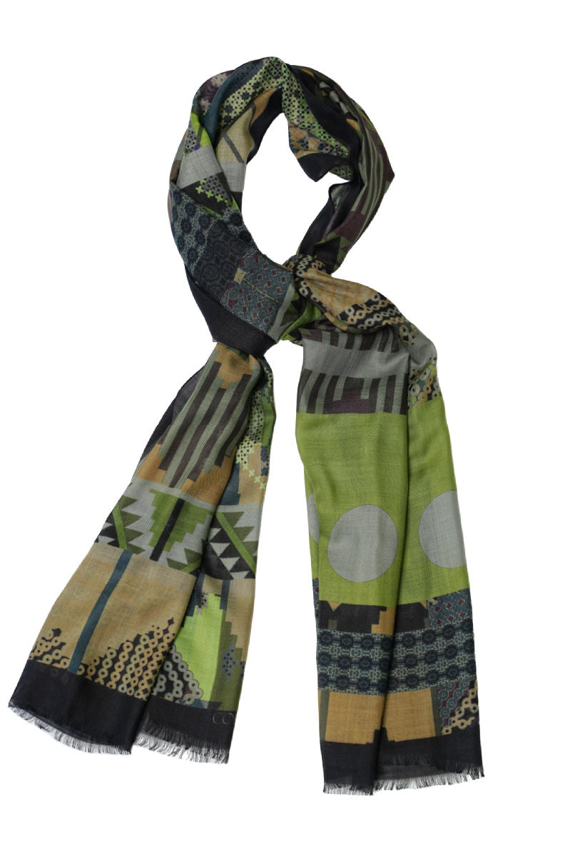 Abstract Rhombus Design Green wool&Cashmere
