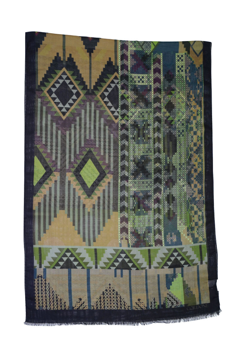 Abstract Rhombus Design Green wool&Cashmere