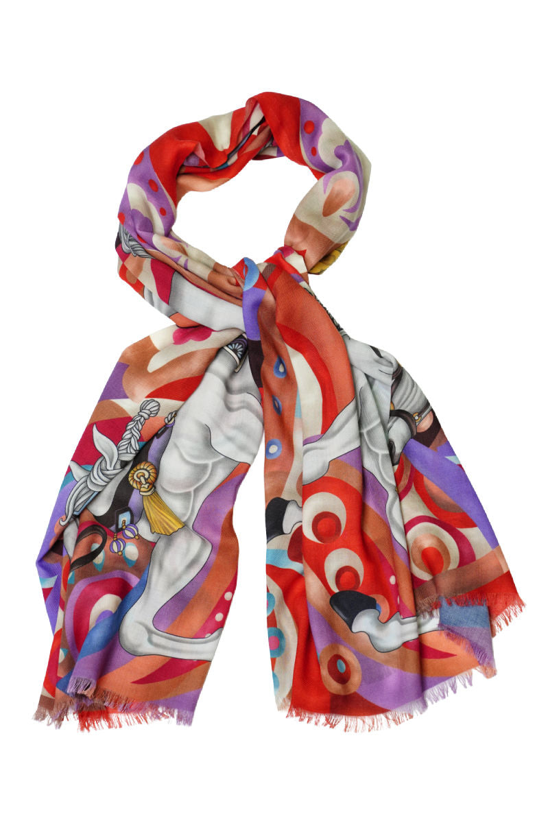 Cordone1956 - Scarves Mod. Horse White & Gold - Cashmere Fabric - Color Multicolor