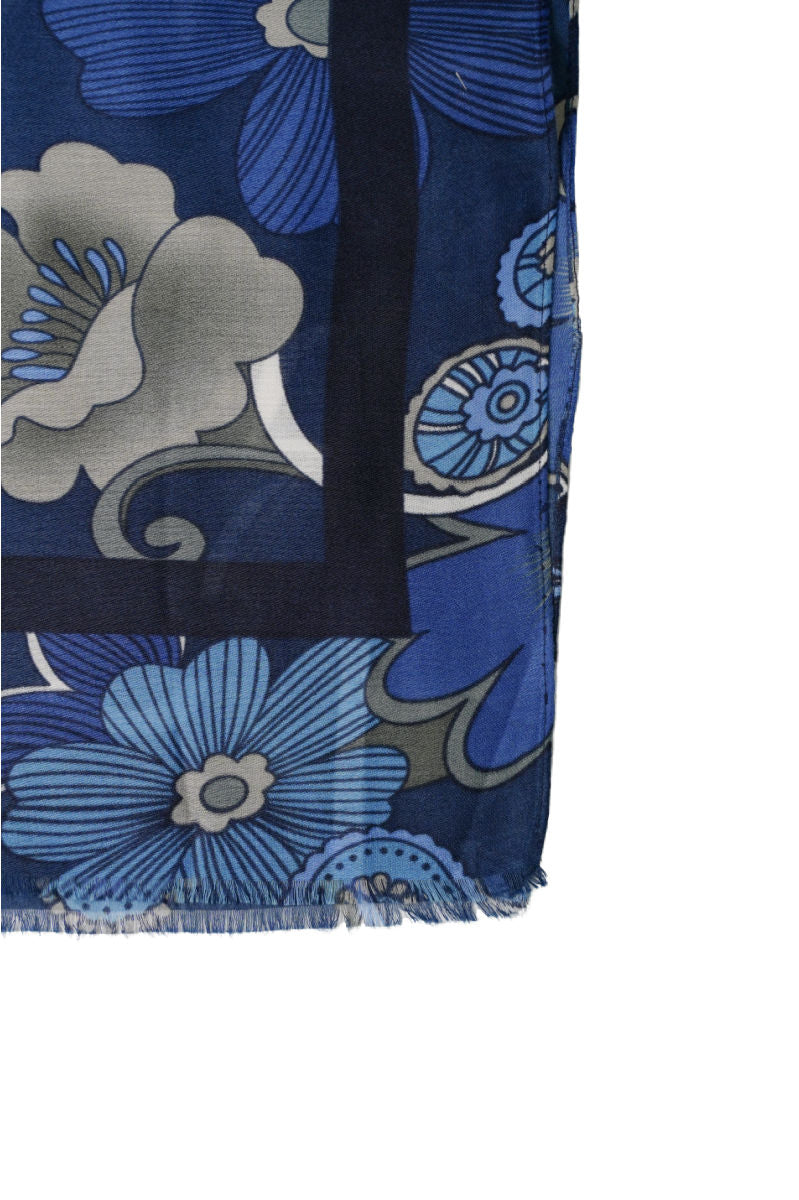 Cordone1956 - Scarves Mod. Flower Blue, Azure & White  - Wool Fabric - Color Multicolor