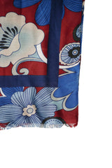 Cordone1956 - Scarves Mod. Flower Bordeaux & Blue - Wool Fabric - Color Multicolor