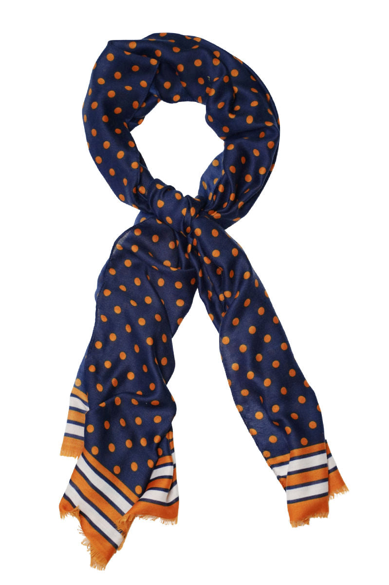 Cordone1956 - Scarves Mod. Pois Orange & Blue - Wool Fabric - Color Multicolor