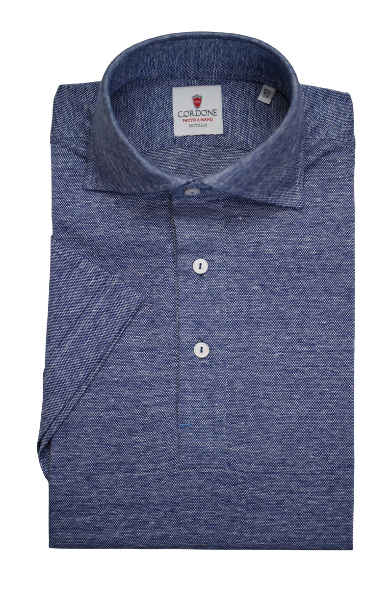 BLUE JERSEY POLO SHIRT SHORT SLEEVE BY- HAND