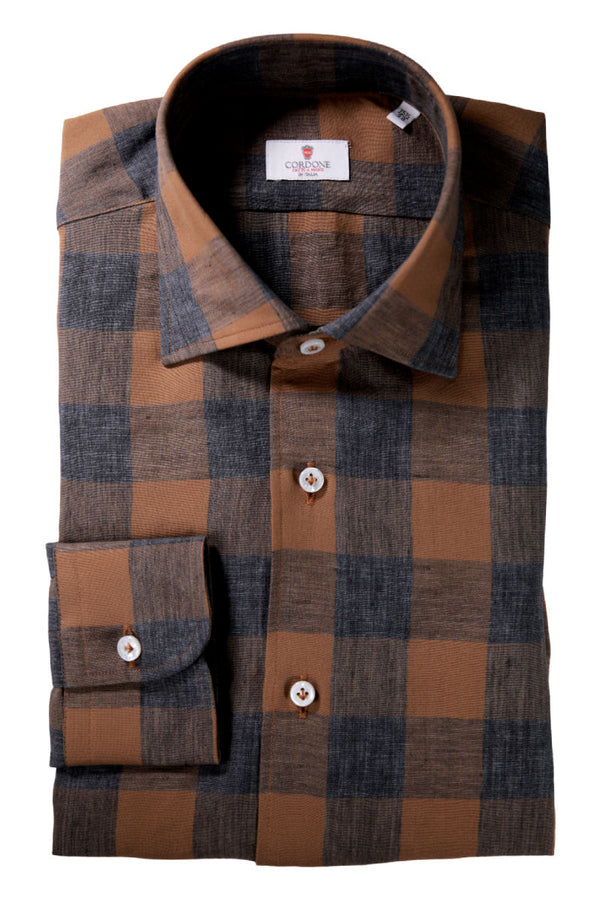 Brown checked linen shirt Special edition
