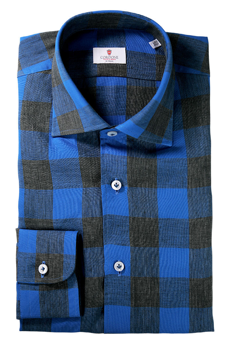 Blue checked linen shirt Special edition