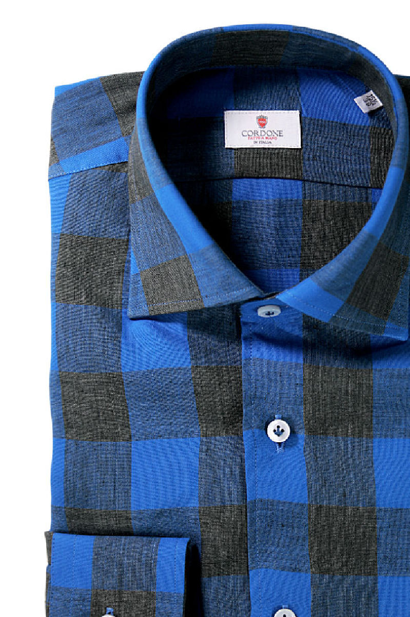 Blue checked linen shirt Special edition