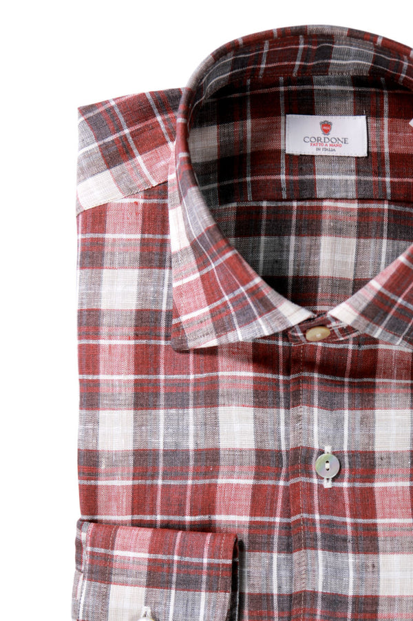 Light Brown checked linen shirt Special edition