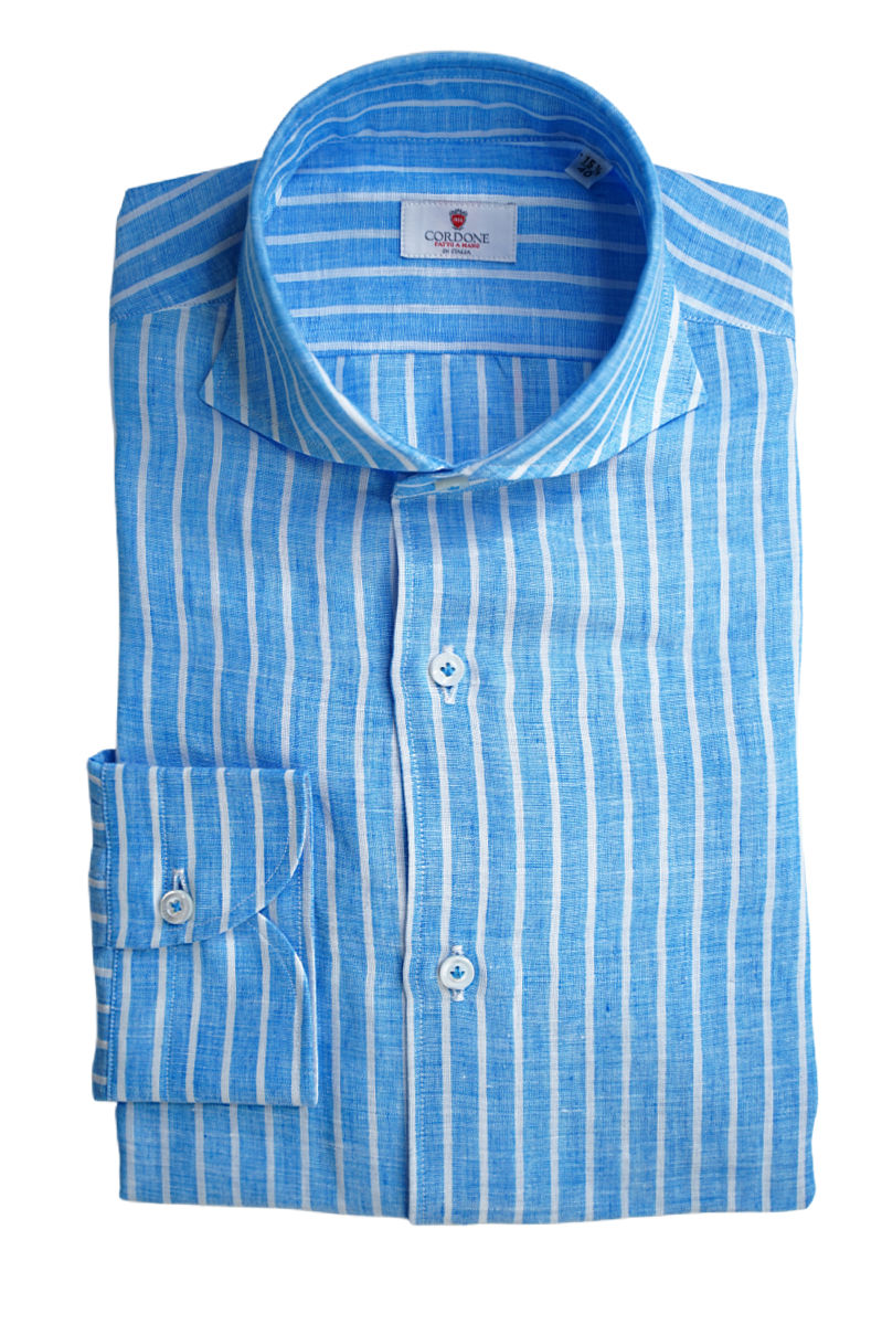 LIGHT BLUE STRIPED LINEN SHIRT
