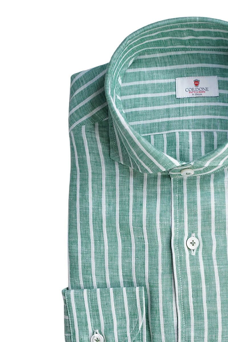 GREEN STRIPED LINEN SHIRT