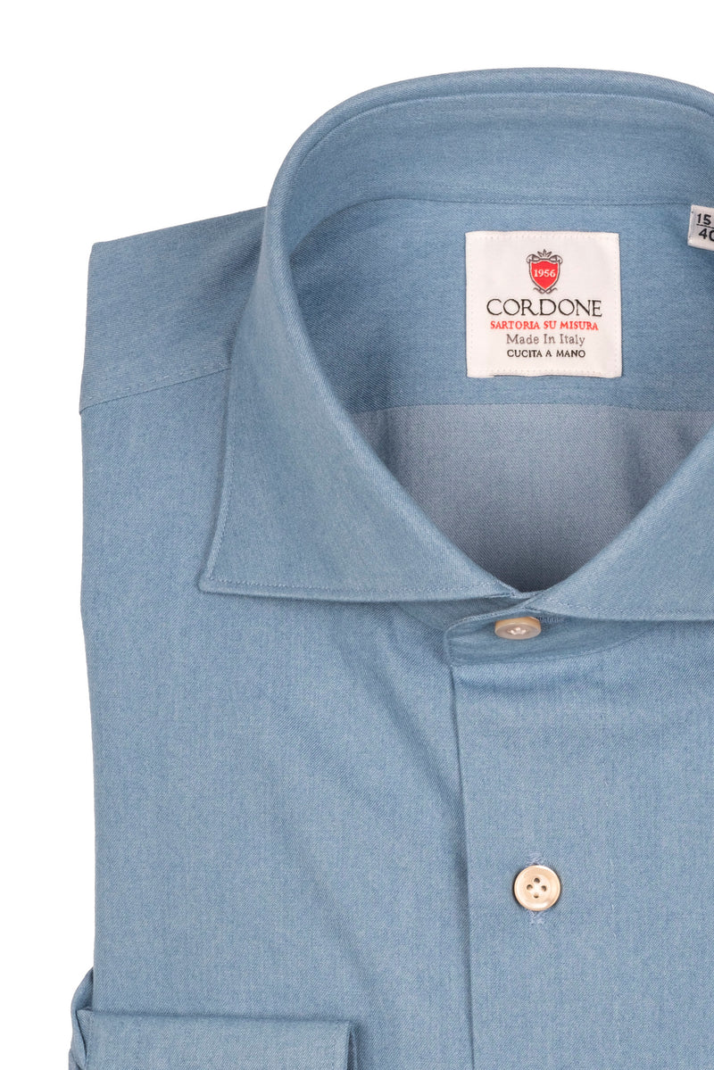Denim Azure Shirt- Italian Cotton - Handmade in Italy