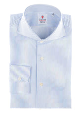 White and Azure Twill Stripes Shirt by Hand