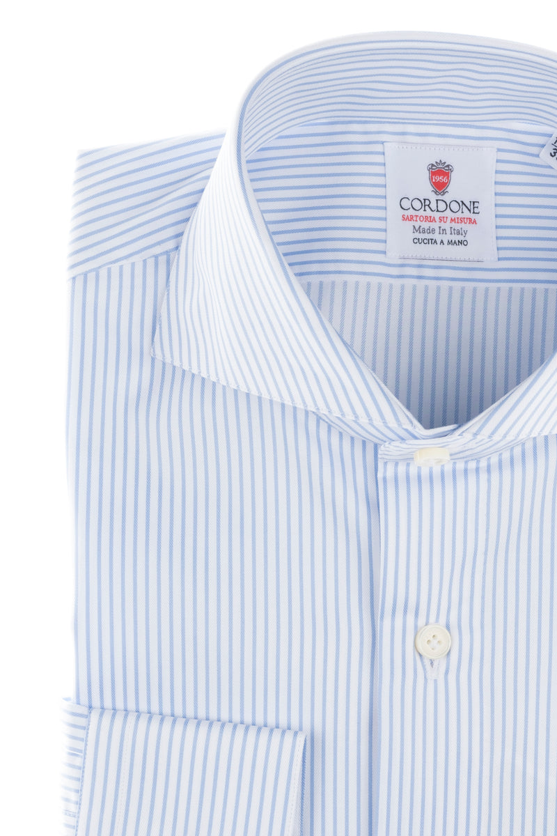 White and Azure Twill Stripes Shirt by Hand