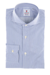White and Blue Twill Stripes Shirt by Hand