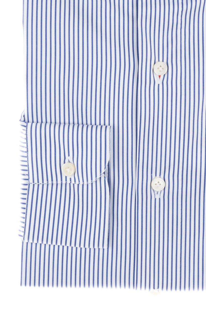 White and Blue Twill Stripes Shirt by Hand