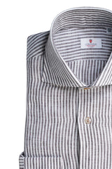 BROWN  AND WHITE SMALL STRIPE LINEN SHIRT