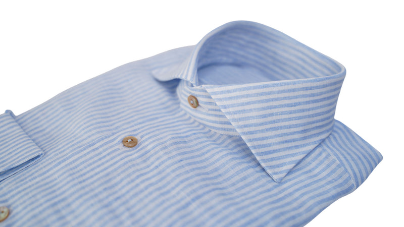 LIGHT BLUE AND WHITE SMALL STRIPE LINEN SHIRT