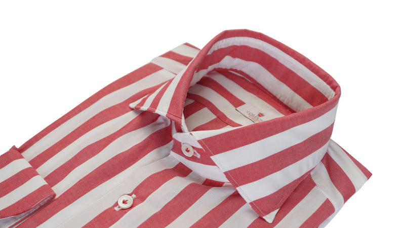 Red  and White Wide Striped Poplin Shirt