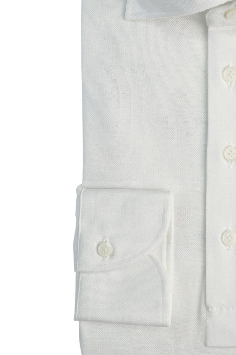 WHITE JERSEY POLO SHIRT LONG SLEEVE- Italian Cotton - Handmade in Italy