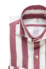 Wide Striped Burgundy and White Shirt in Linen Blend