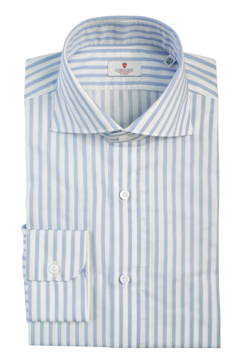 Azure and White Striped Oxford Shirt By Hand