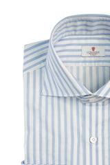 Azure and White Striped Oxford Shirt By Hand