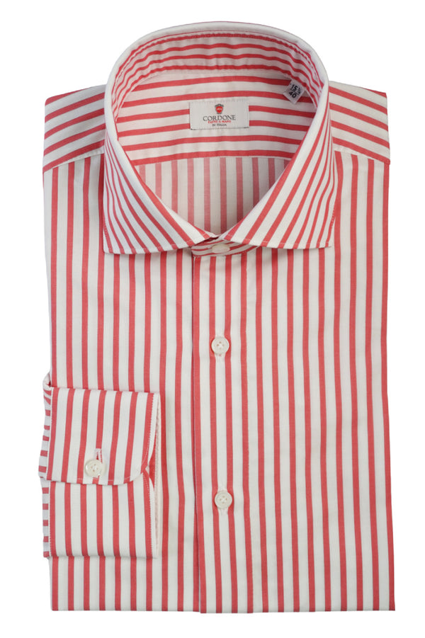 Red and White Striped Oxford Shirt - Italian Cotton - Handmade in Italy