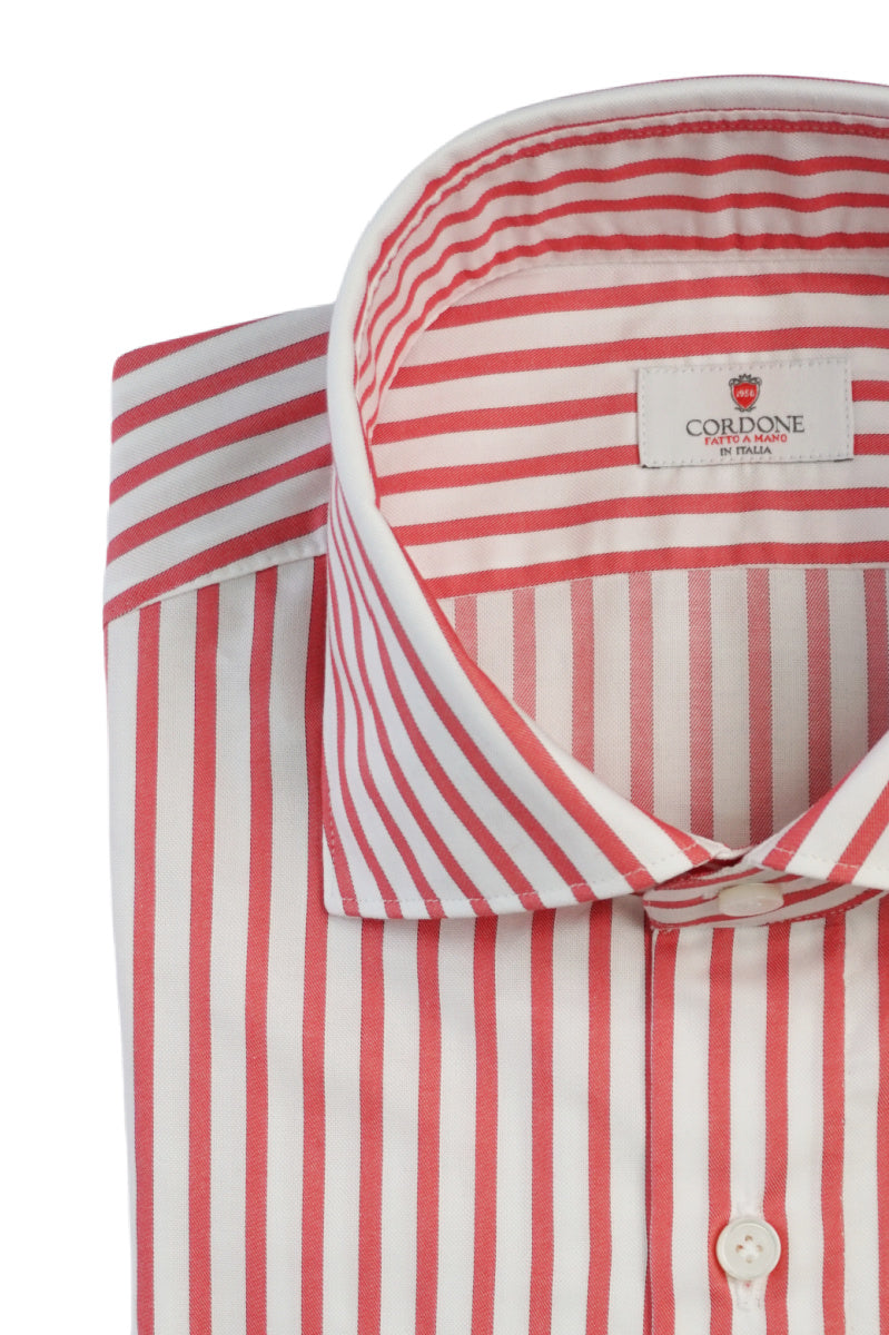 Red and White Striped Oxford Shirt BY HAND