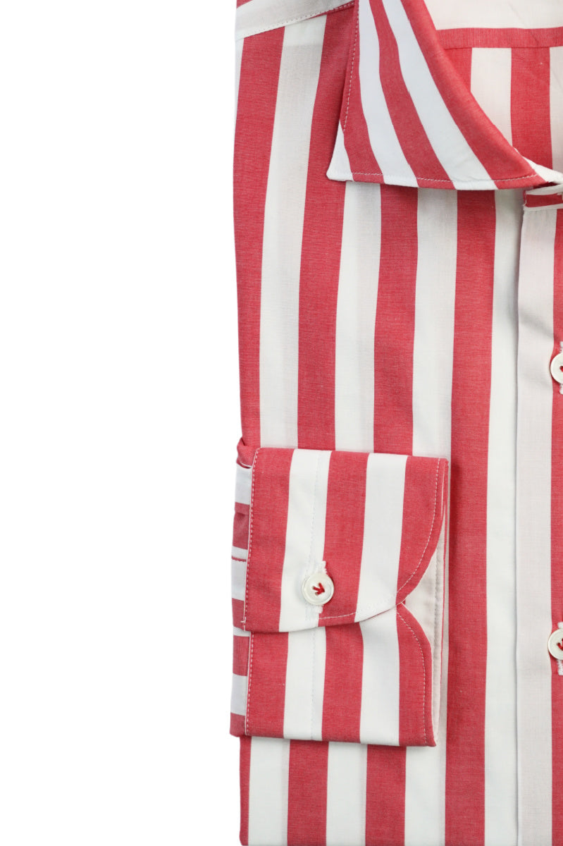 Red  and White Wide Striped Poplin Shirt