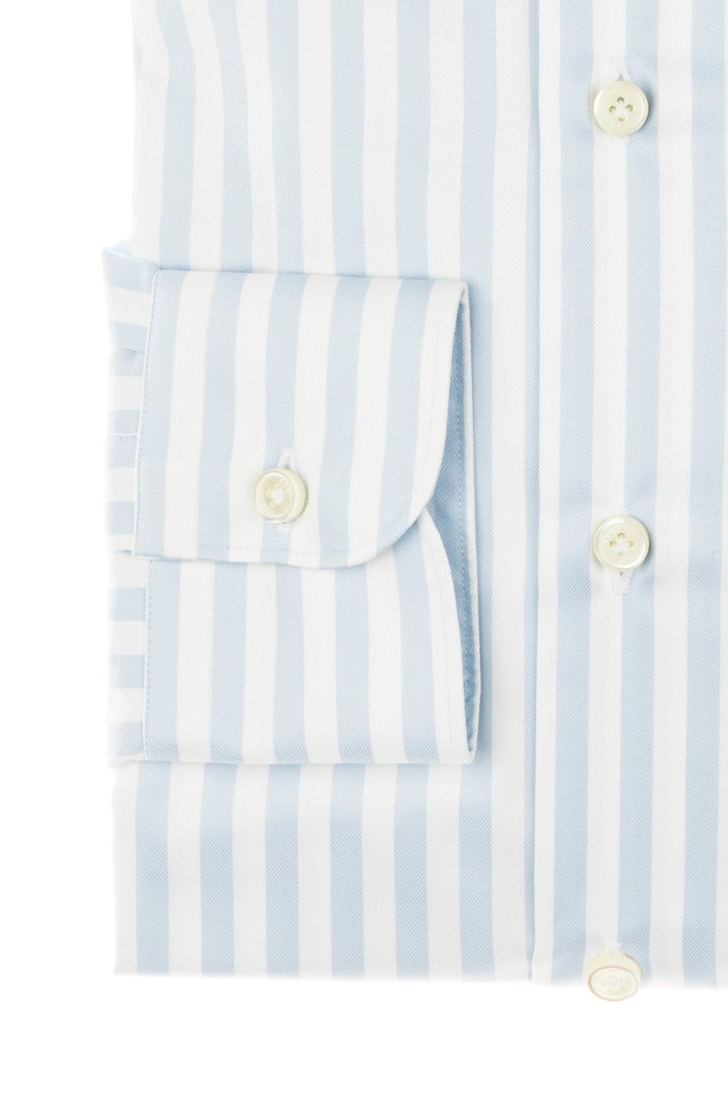 Zaffiro Big Stripes Azure and White - Italian Cotton - Handmade in Italy
