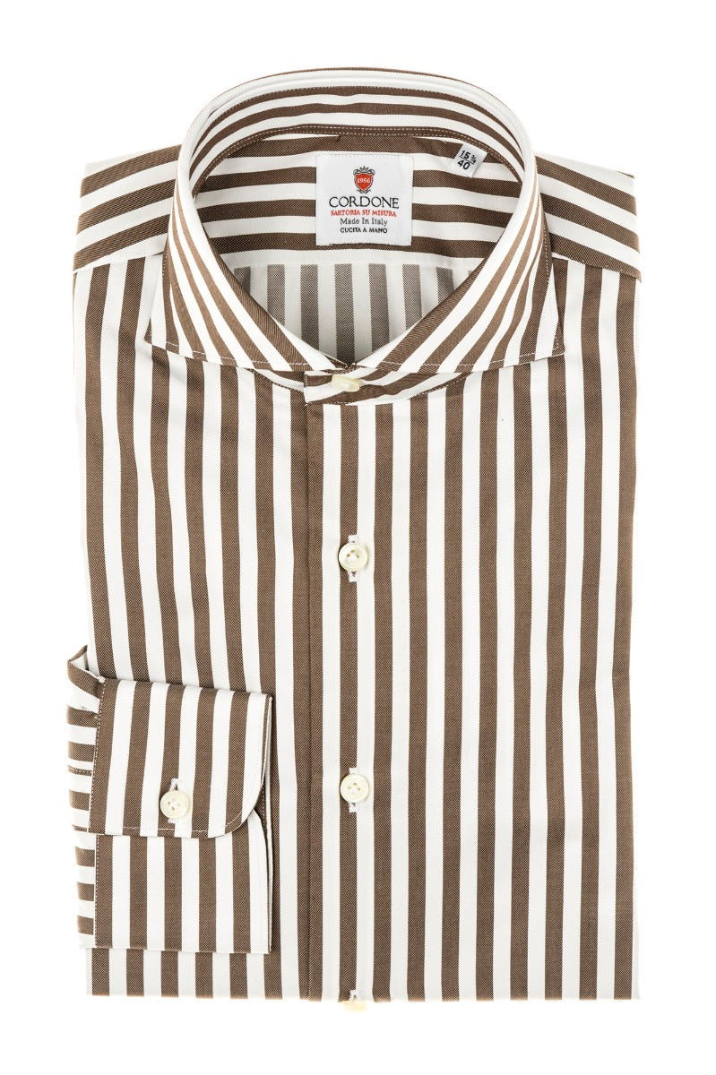 Cordone1956 - Tailored Shirt Mod. Shirt Zaffiro Big Stripes Brown and ...